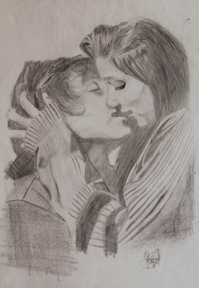 dibujo-lapiz-beso-adolescente