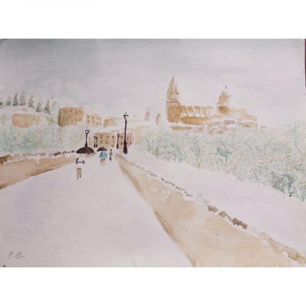 ilustracion-acuarela-cuadro-acuarela-puente-romano-salamanca-24x32