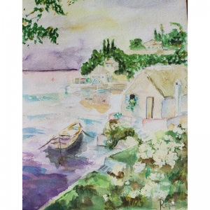 ilustracion-acuarela-paisaje-casa-con-embarcadero-24x32