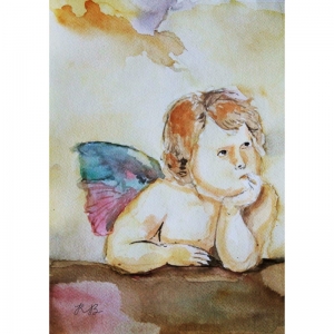 retrato-acuarela-angel-Madonna-Sixtina-24x32
