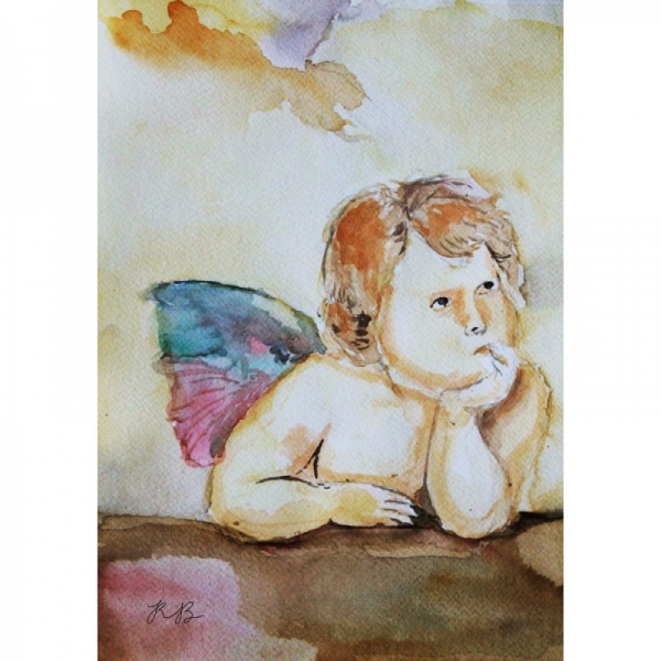 retrato-acuarela-angel-Madonna-Sixtina-24x32