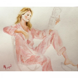 ilustracion-acuarela-retrato-acuarela-pijama-vs-32x24