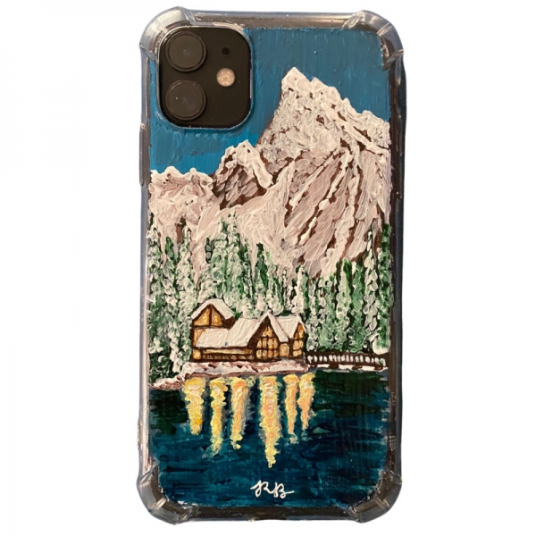 funda-movil-personalizada-funda-movil-pintada-a-mano-casa-nieve-con-montanas