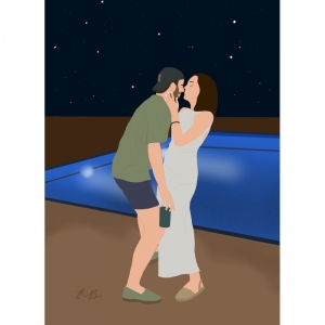 ilustracion-digital-ilustracion-personalizada-novios-fiesta-piscina
